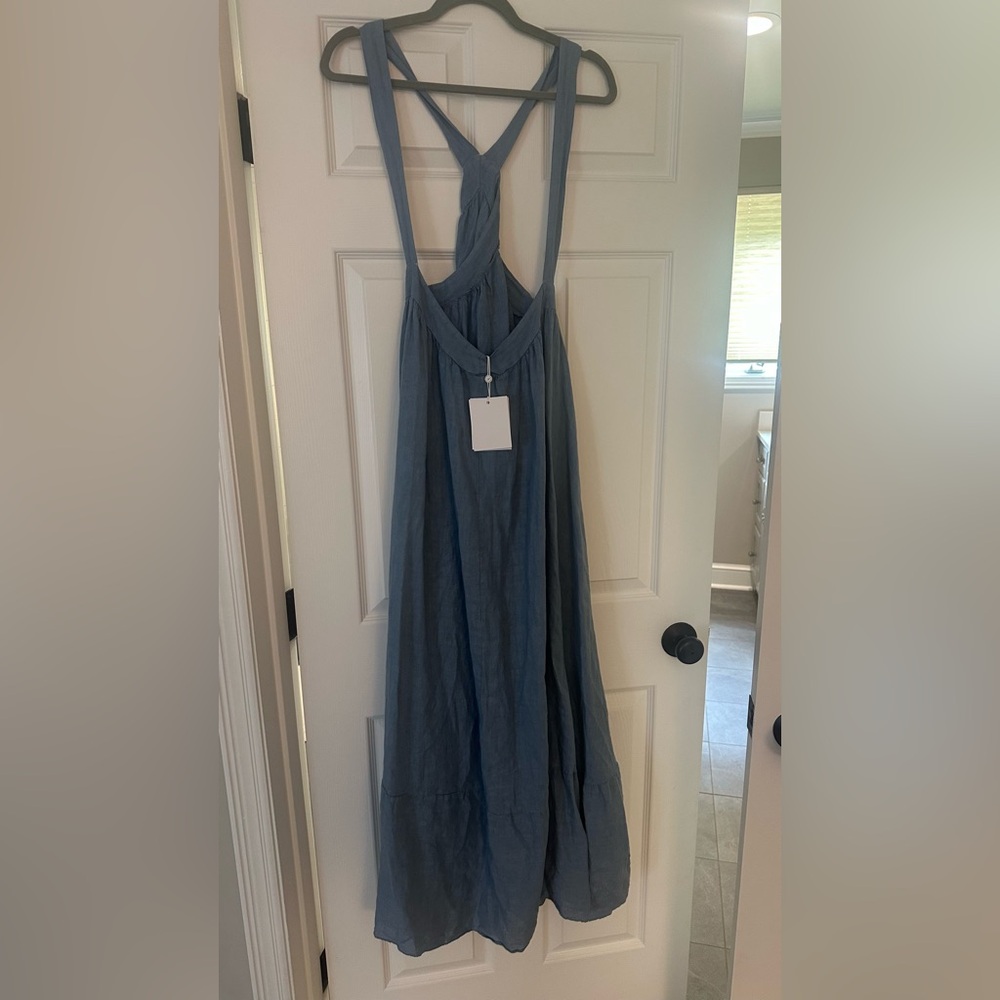 Aavelle Pure Linen Backless Maxi Dress - Cornflower - M/L